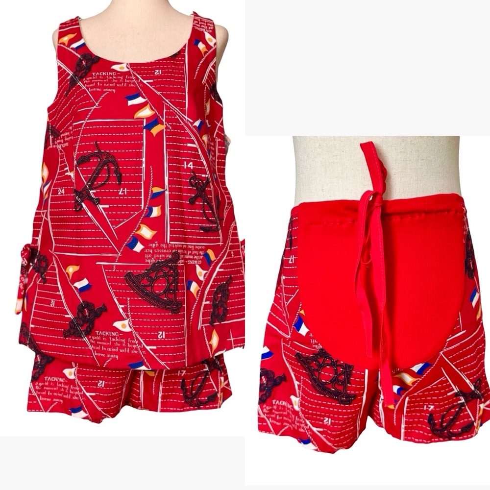 Vtg 60s Lady In Waiting Maternity Two Piece Shorts Set Sz 8 Red Novelty Nautical
